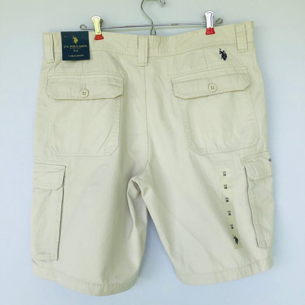 NWT US Polo Assn Khaki Twill Cargo Shorts Size 36 Preppy 100% Cotton - Picture 5 of 8